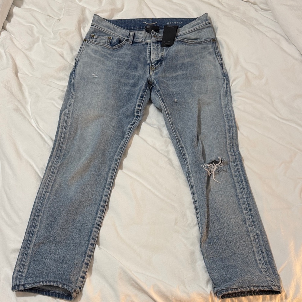 Saint Laurent Distressed Light Blue Slim Jeans